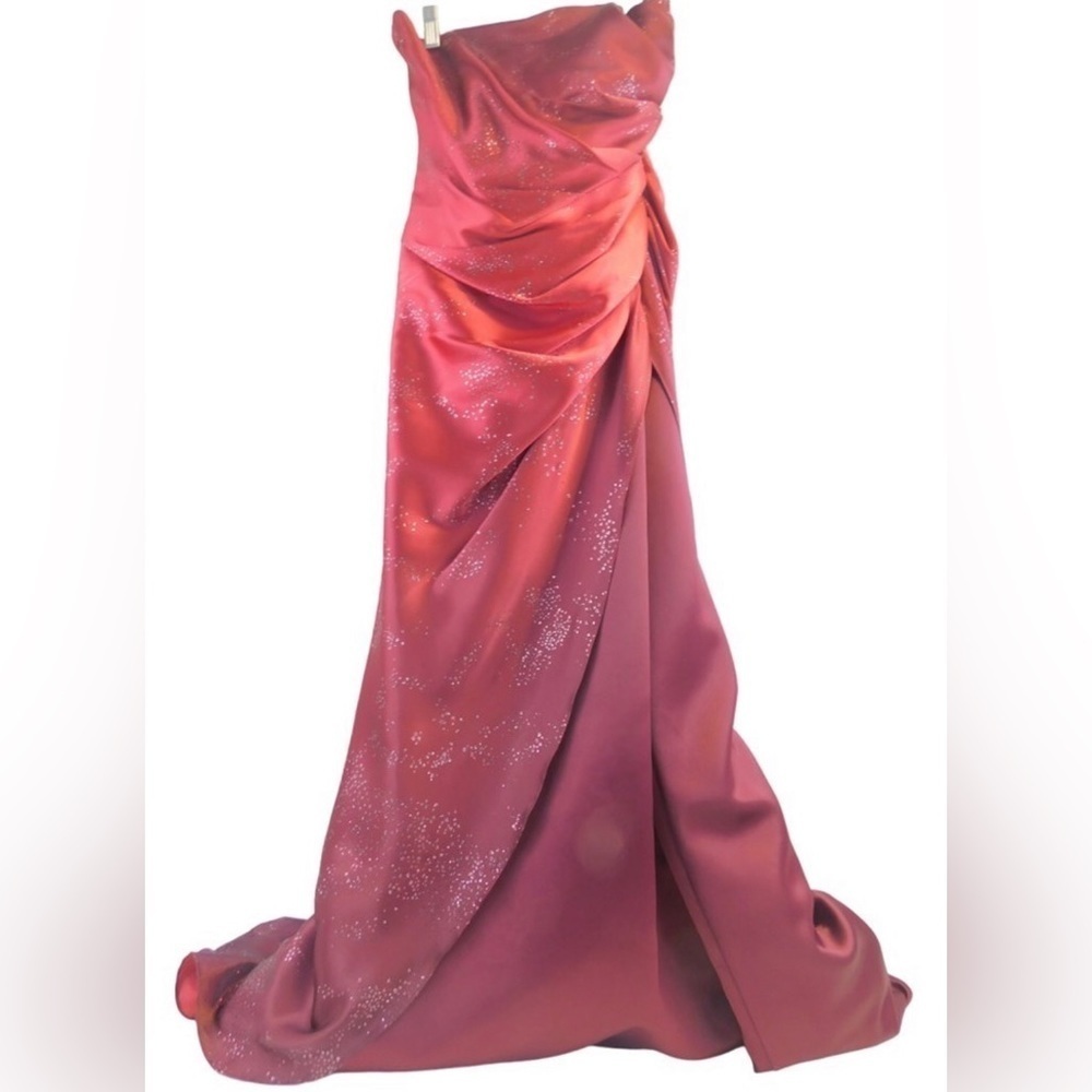 David's Bridal Pink/Purple Strapless Side Ruche Dress, Size: 3
